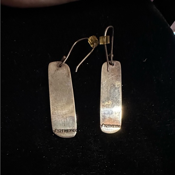 Sterling Silver & Copper Etched Tree Design Dangle Earrings 1.25"  Mexico - Picture 2 of 5